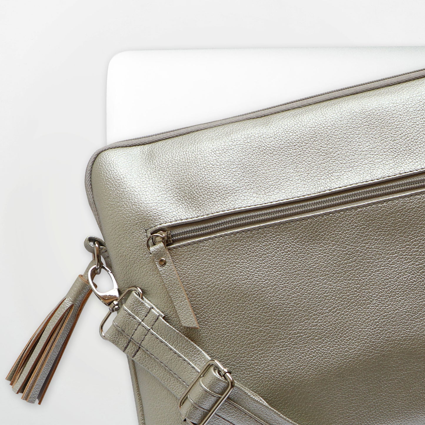 Silver Leather Laptop Bag